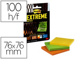3 blocs de 45 notas adhesivas quita y pon Post-it Extreme 76x76mm. amarillo naranja y verde